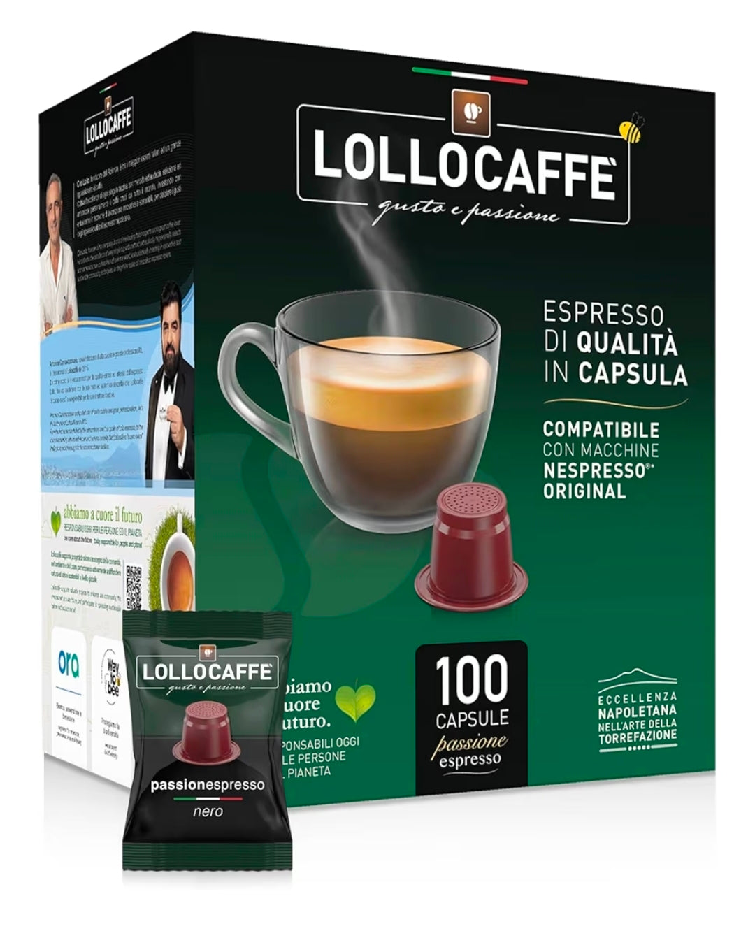 Lollo Caffè Passione Espresso, Miscela Nera - 100 Capsule -